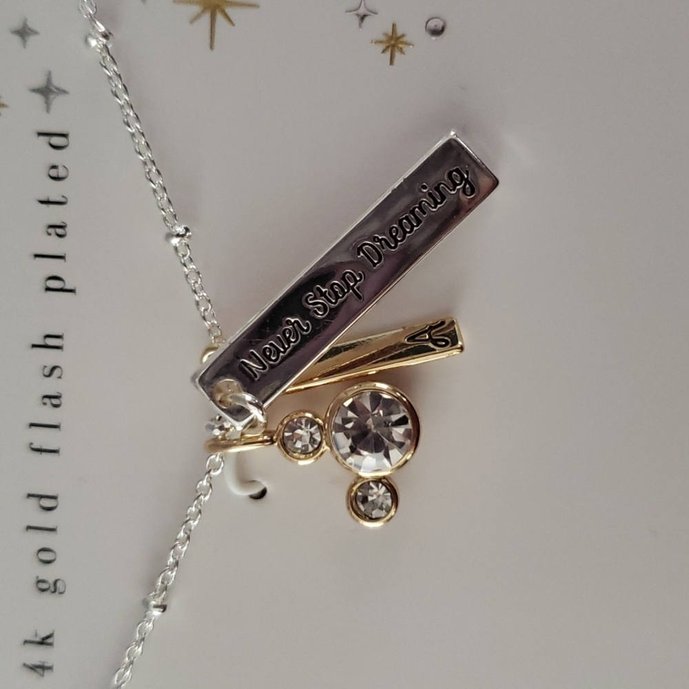 Disney Mickey Mouse necklace 14k gold flash plated never stop dreaming letter A